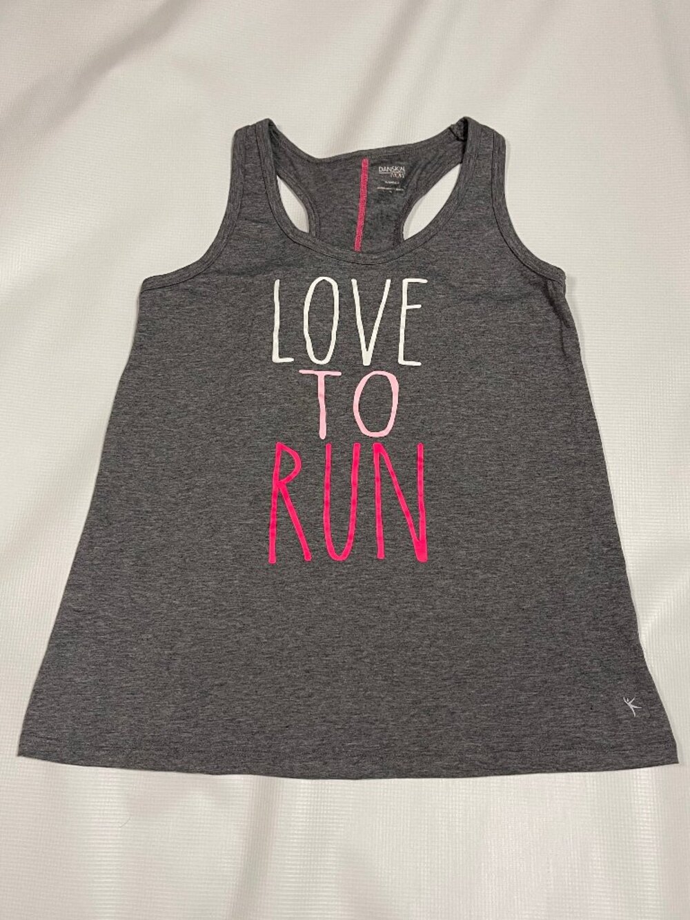 Danskin Now "Love to Run" Grey Racerback Tank Top, Size XL (16-18)
